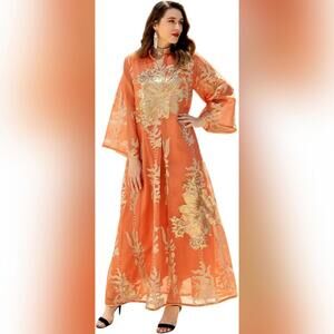 NWT OBEEII Abayas for Women Applique Embroidery Long Sleeve Kaftan, Medium